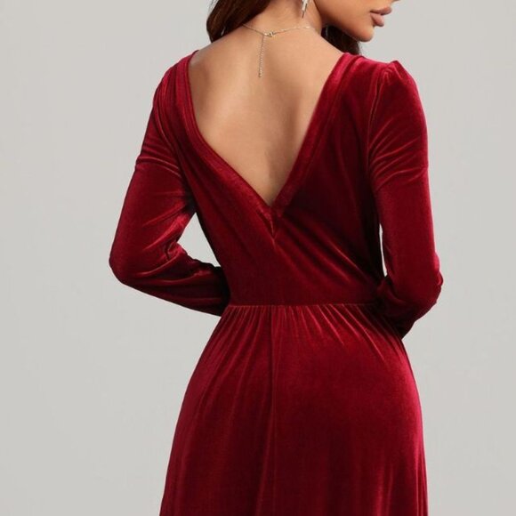 Velvet Square Neck Long Sleeve Dress - Picture 8 of 9